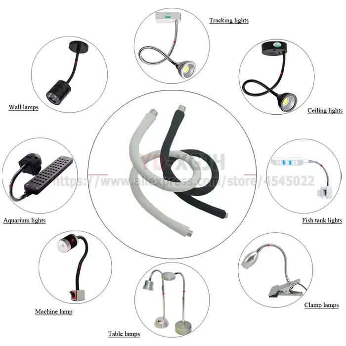 Dia 8 10 12mm argent, noir M8 M10 LED support de lampe Flexible Silicone LED Tube à col de cygne Tub