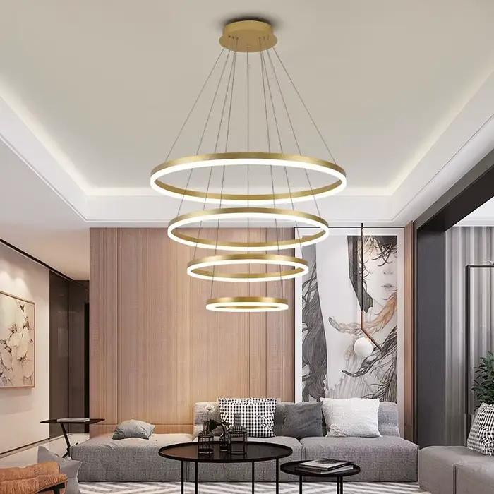 Moderne 5 anneau rond lustres de plafond pour salon salle à manger escalier suspension lampe Led déc