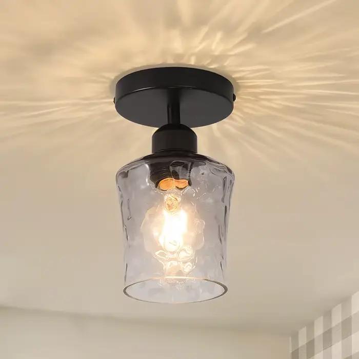 Plafonnier LED nordique E27 Base rétro plafonnier en verre décoration allée couloir salon plafond lu