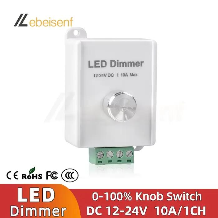 Nouveau Mini bouton LED variateur DC 12V 24V 10A 1 canal contrôleur d'éclairage rotatif en métal pou
