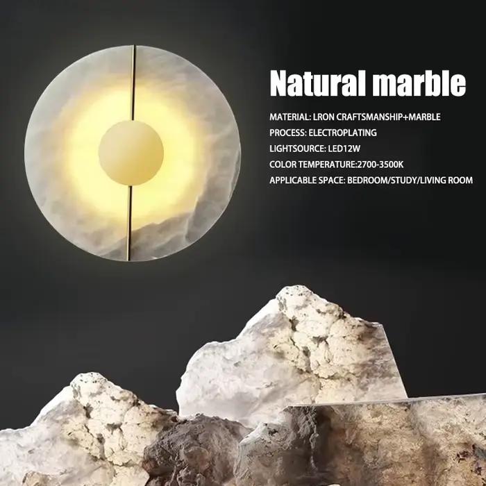 Applique Murale Ronde en Marbre d'Alab84, Luminaire Décoratif d'Nik, Idéal pour un Salon, une Chambr