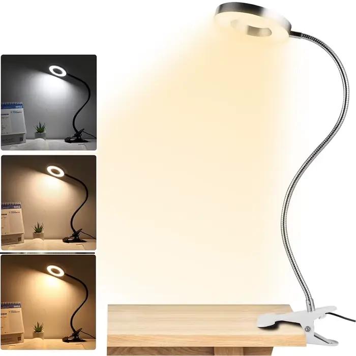 Lampes de lecture LED à col de cygne flexible à 360 °, lampe de table à intensité variable, pince à
