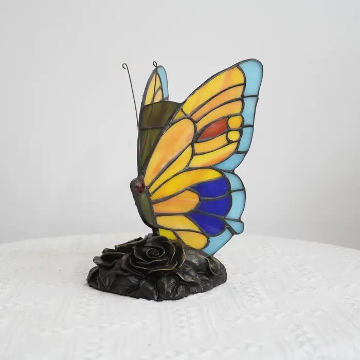 Lampes de chevet Tiffany Yellow Fairy Butterfly, abat-jour en verre teinté, lampe de bureau pour la