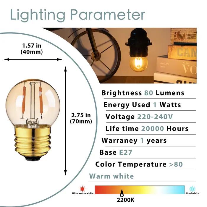 GANRILAND G40 Globe Led ampoules à Filament Dimmable Vintage blanc chaud 1W E27 diamant citrouille f