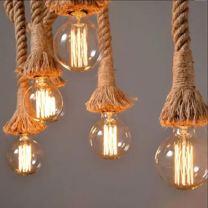 Vintage Sisal chanvre corde cravate suspension lampe suspendue plafonnier Lustre rétro Lustre Loft c