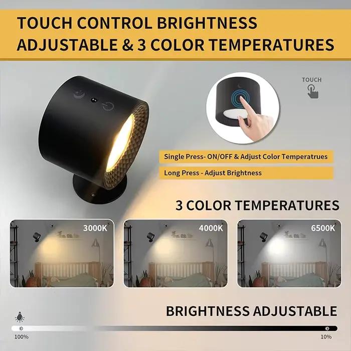 Lampe murale Led Double tête, commande tactile, télécommande rotative à 360 degrés, Recharge USB, ve