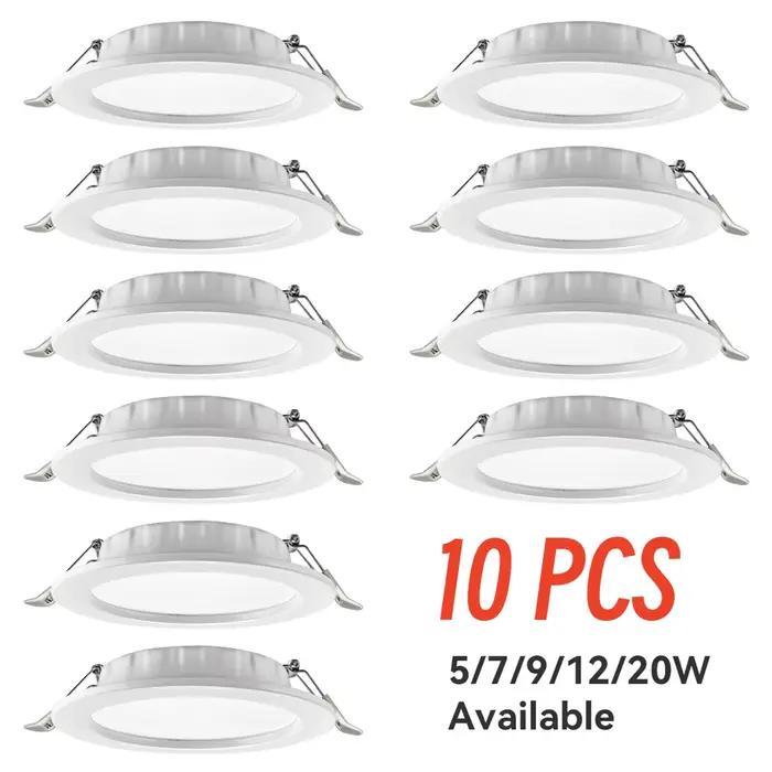 10 pcs/Lot LED Downlight 5 W 7 W 9 W 12 W 20 W 220 V encastré plafonnier rond panneau LED lumières p