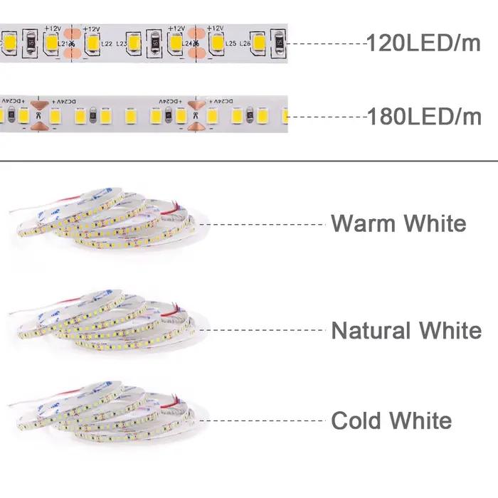 Bande lumineuse LED SMD2835 12V 24V 5M, lampe à ruban flexible, haute luminosité, 120 180 240LEDs/m,