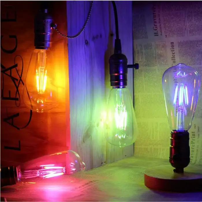 Ampoules LED à Filament Edison, variateur ST64 E27 4W, variable 220V, rouge, vert, jaune, blanc chau