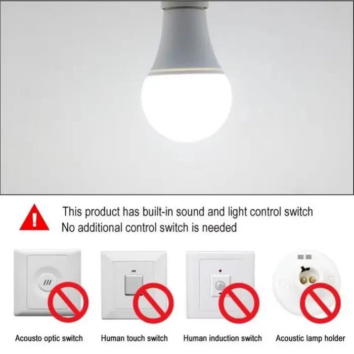 VzzUoo LED E27 capteur de contrôle de la lumière ampoule 12W 9W 7W AC85-265V jour veilleuse Auto ON