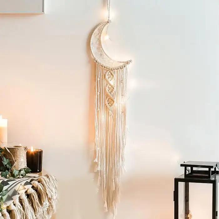 Applique Murale en Macramé de Style Nordique pour Chambre de Bébé et Enfant, Décoration de Maison Boho avec Lune, Ramadan