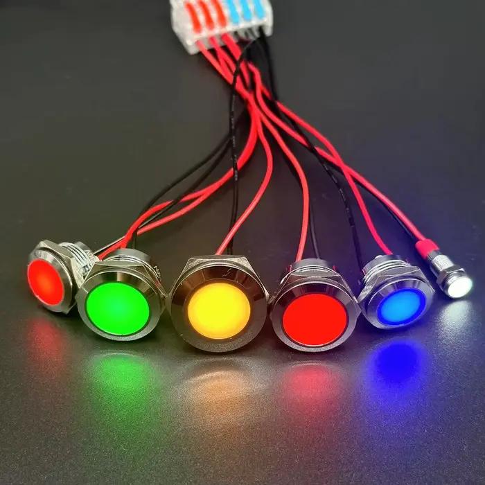 Indicateur lumineux LED en métal, 6/8/10/12/16/19/22MM, étanche, avec fil 3V 5V6V12V 24V 220V, rouge/jaune/bleu/vert/blanc