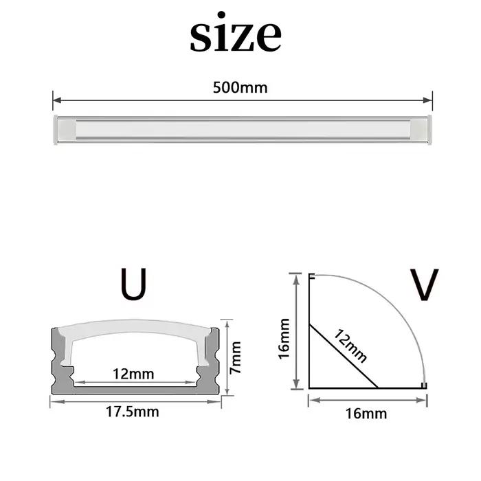 Profilé en aluminium LED, 2 à 30 pièces/paquet, 0.5 m/pièce en forme de U/V, adapté aux matériaux de décoration de canal de boîtier de bande lumineuse LED de 8 à 12mm