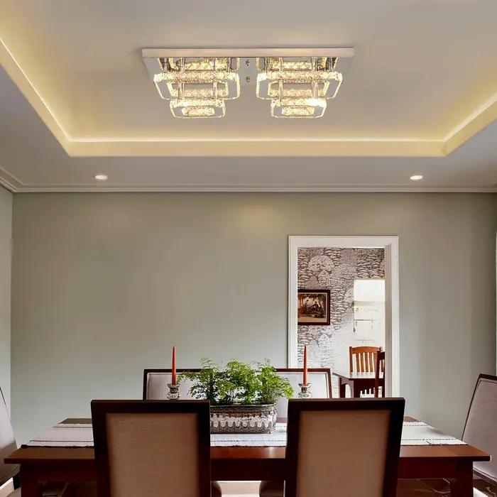 Plafonnier LED en acier inoxydable et cristal design moderne luminaire décoratif pour salon ou chambre à coucher