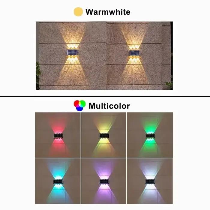 Lumières solaires pour l'extérieur de clôture solaire lumières extérieures LED étanche haut et bas lampe murale solaire porche décor Garage cour Garde