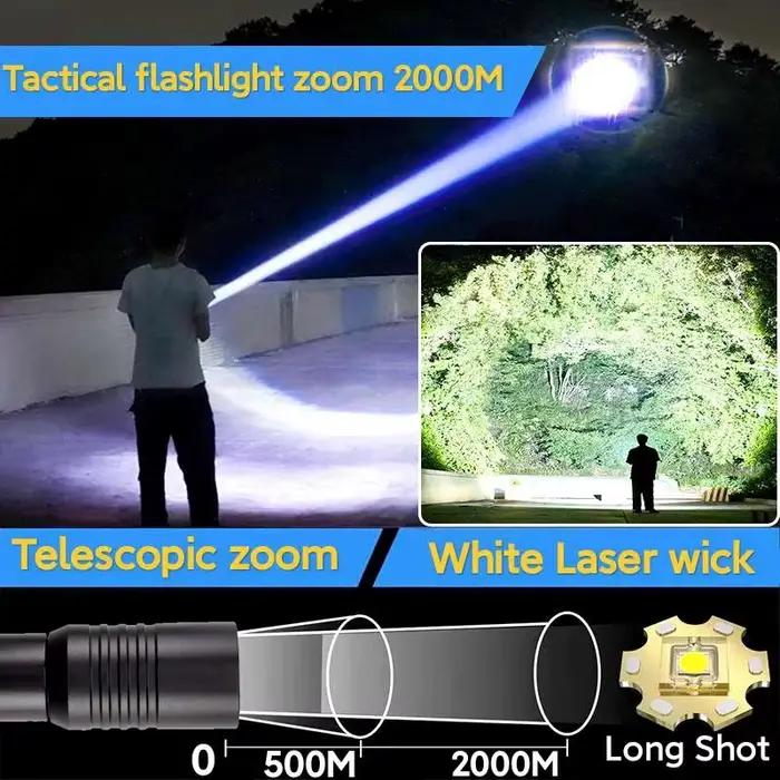 Lampe de poche tactique de chasse professionnelle, Laser blanc, Ultra puissante, Rechargeable, étanche, pour l'extérieur, 2000M, nouveauté