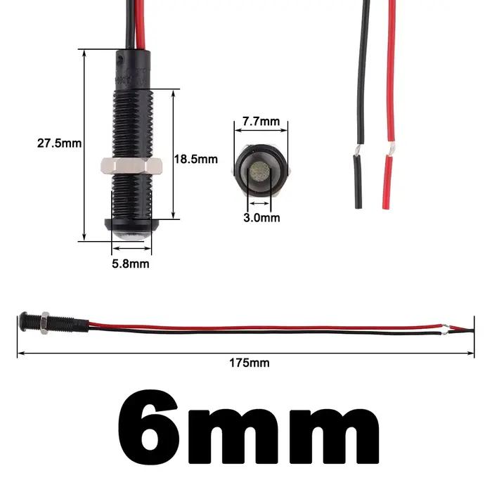 1/5 pièces 6/8/10/12mm indicateur LED en plastique noir Signal point lampe rouge jaune ambre bleu vert blanc 3V5V6V12V24V110V220V