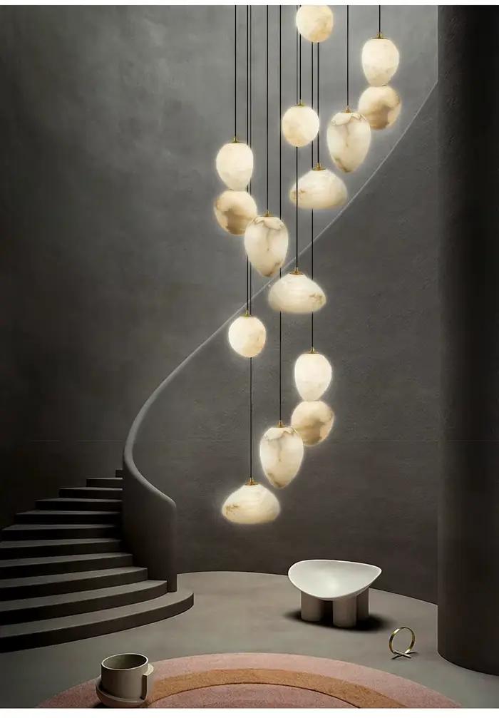 Lustre LED moderne de luxe en marbre irrégulier pour salon, suspension luminaire pour restaurant, chevet, bar, escalier