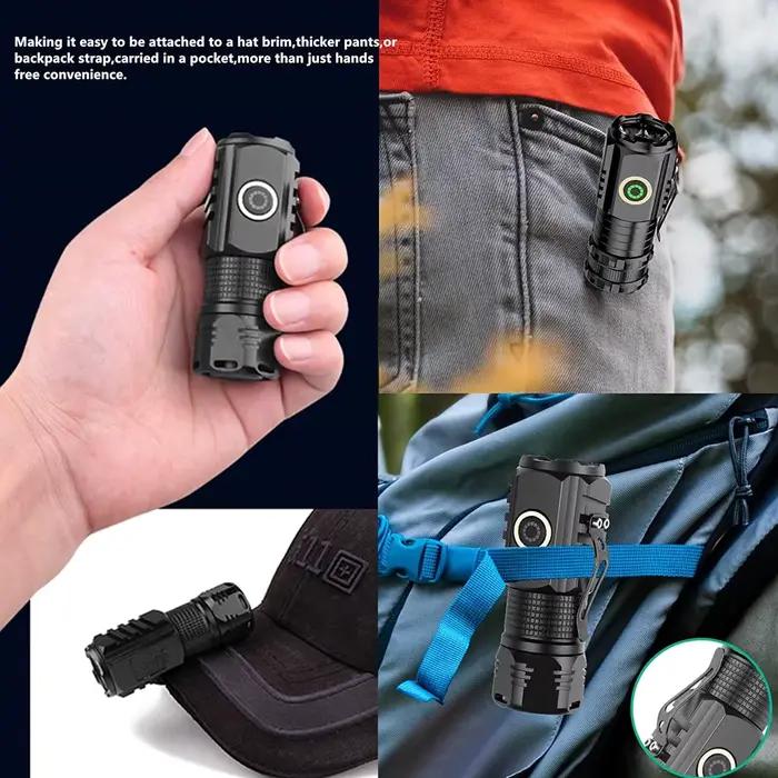 Mini lampe de poche LED puissante, torche de poche en aluminium Super brillante, Rechargeable, étanche, pour randonnée, Camping, Flash avec aimant