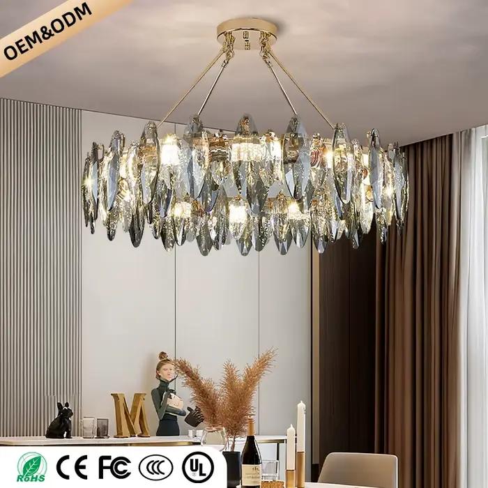 Lustre en cristal de luxe salon plafond haut suspension salle à manger luminaires suspendus Lustre