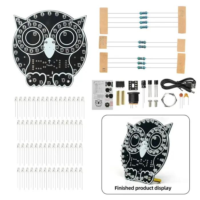 Lampe tactile LED Hibou, kit de bricolage électronique, veilleuse tactile à intensité variable, luminosité réglable, 4 modes d'affichage pour bureau
