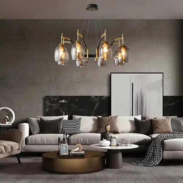 Nouveau LED lustre pour salon cuisine île salle à manger plafonnier rétro nordique noir verre E27 Design Suspension lumières