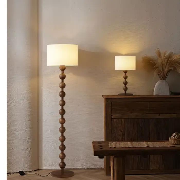 Lampadaire vintage art led abat-jour tissu tricoté à la main bois pour chambre salon entrée ambiance romantique lumineuse