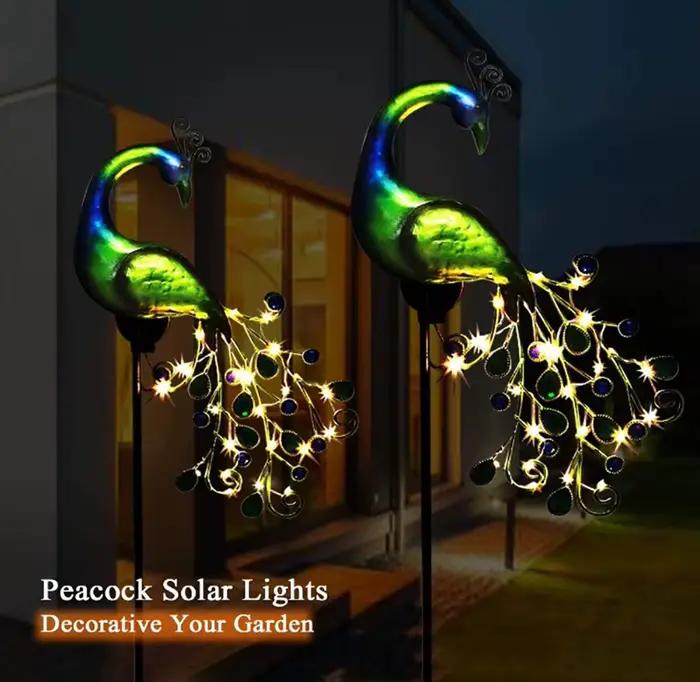 Lampe LED solaire d'extérieur en forme de paon, Statue de paon en métal pour chemin de paysage extérieur, décoration de jardin, lumières de Sculpture de paon