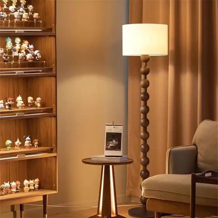 Lampadaire vintage art led abat-jour tissu tricoté à la main bois pour chambre salon entrée ambiance romantique lumineuse