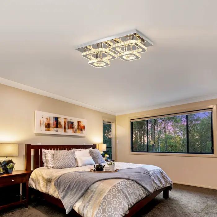 Plafonnier LED en acier inoxydable et cristal design moderne luminaire décoratif pour salon ou chambre à coucher
