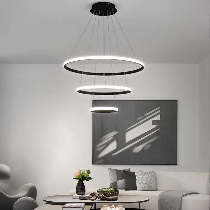 Lampe à suspension moderne anneaux LED cercle plafond suspendu lustre noir Loft salon salle à manger cuisine luminaire intérieur