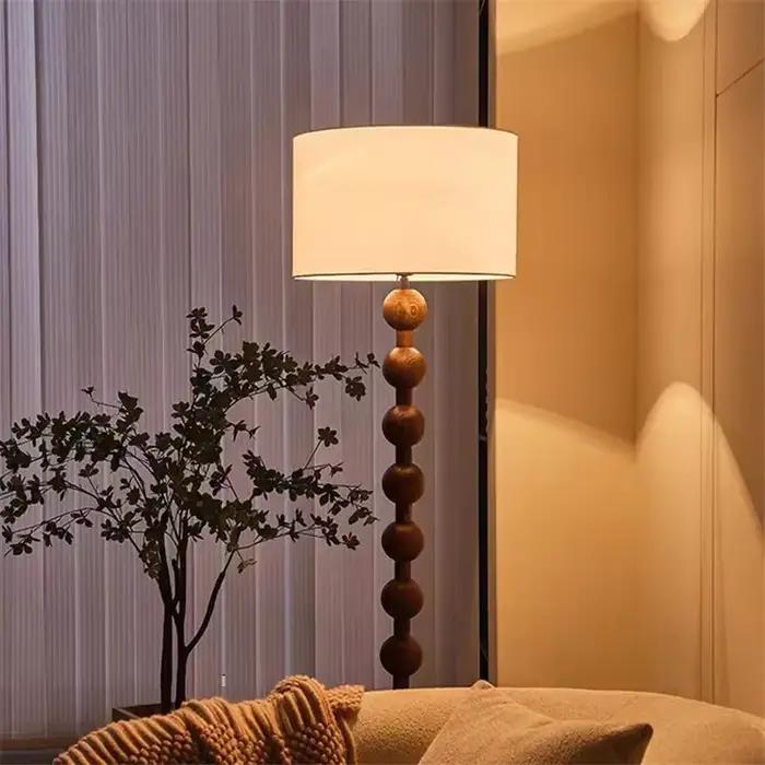 Lampadaire vintage art led abat-jour tissu tricoté à la main bois pour chambre salon entrée ambiance romantique lumineuse