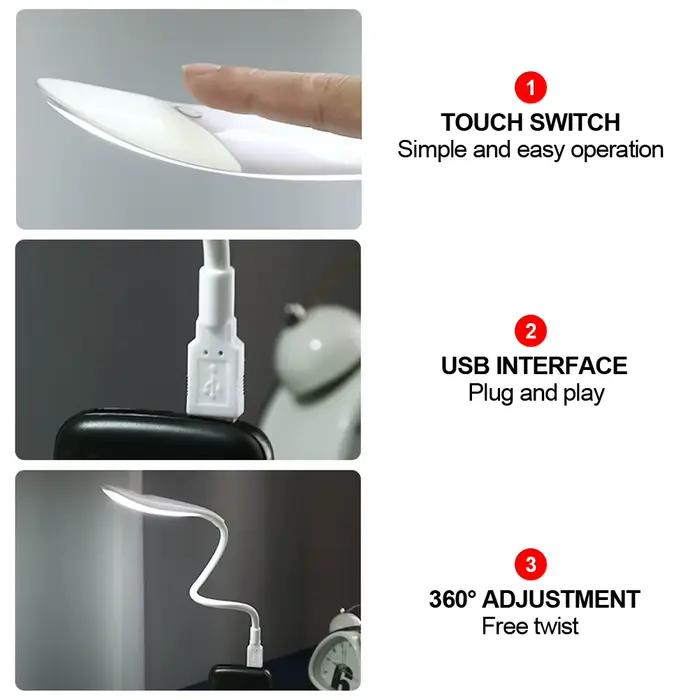 Lampe de bureau LED USB portable flexible et réglable, protection des yeux, lampe de lecture, veilleuse, ordinateur, PC, lapmédication, table, interrupteur tactile