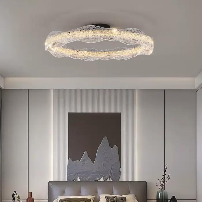 Designer italien anneau plafonnier luxe moderne lustre en cristal vague pierre