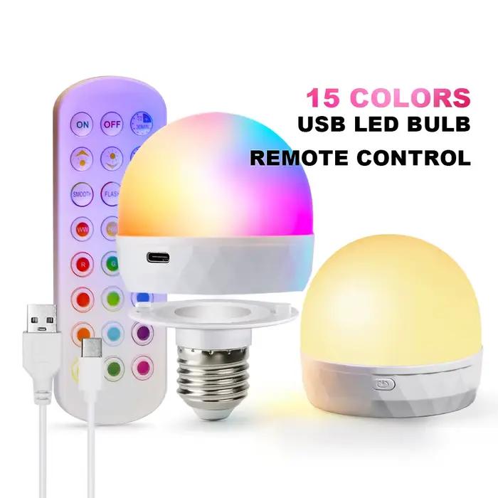 Ampoule LED RGB, chargement USB 5V, télécommande intelligente, variable, pour chambre à coucher, chevet, salon, Bar, luminaires LED