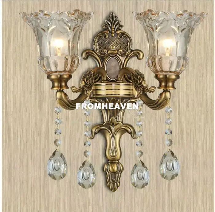 Nouvellement moderne européen couleur Bronze luxe en alliage de Zinc cristal appliques murales chambre lampes de chevet allée applique décoration de la maison