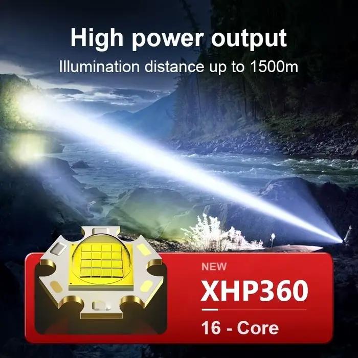 Lampe torche LED ultra-lumineuse 2026 de 15 000 000 lumens, rechargeable, portable, haute puissance, tactique, lanterne