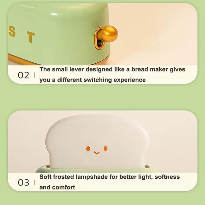 Veilleuse en forme de grille-pain avec visage souriant, lampe de chevet dimmable, décoration créative pour bureau, cadeau pour chambre à coucher occasionnelle