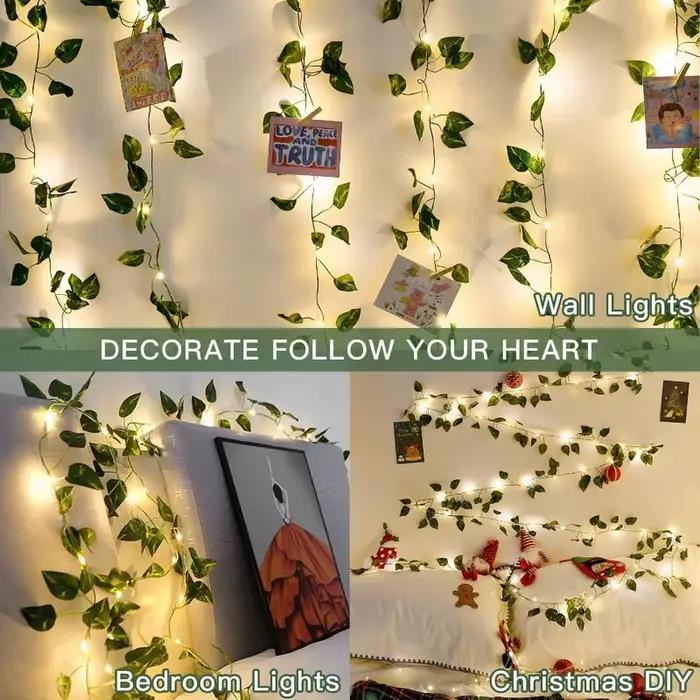 Guirlande lumineuse LED solaire en forme de feuilles de lierre, 8 modes, lampe féerique verte pour décoration extérieure de balcon, jardin, cour