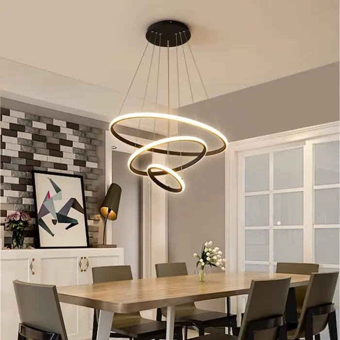 Lampe à suspension moderne anneaux LED cercle plafond suspendu lustre noir Loft salon salle à manger cuisine luminaire intérieur