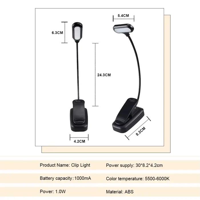 Lampe de livre LED réglable avec pince à col de cygne 5 LED AAA alimenté par batterie Flexible