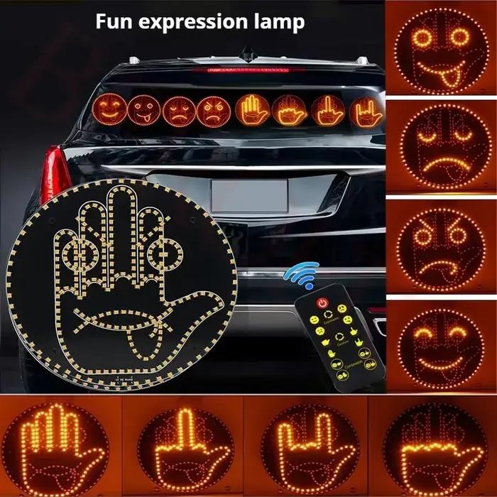 Lampe de geste créative et amusante, trois modèles, intérieur de voiture, pare-brise arrière, panneau de geste de la main, panneau de doigt du milieu, feu de stop d'avertissement