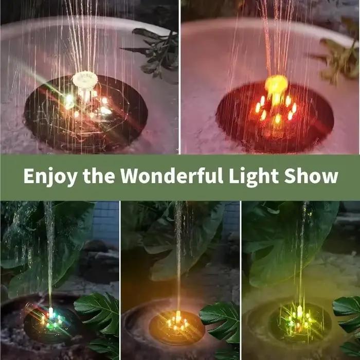 Lampe de fontaine rotative solaire à LED, pompe à eau, bain d'oiseaux extérieur, jardin, 7 couleurs, 3W, 6 buses