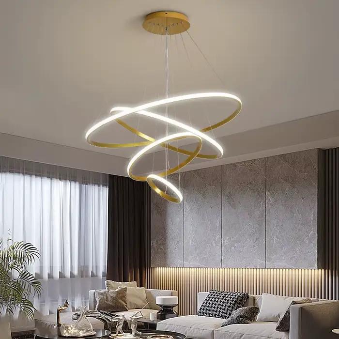 Lampe à suspension moderne anneaux LED cercle plafond suspendu lustre noir Loft salon salle à manger cuisine luminaire intérieur