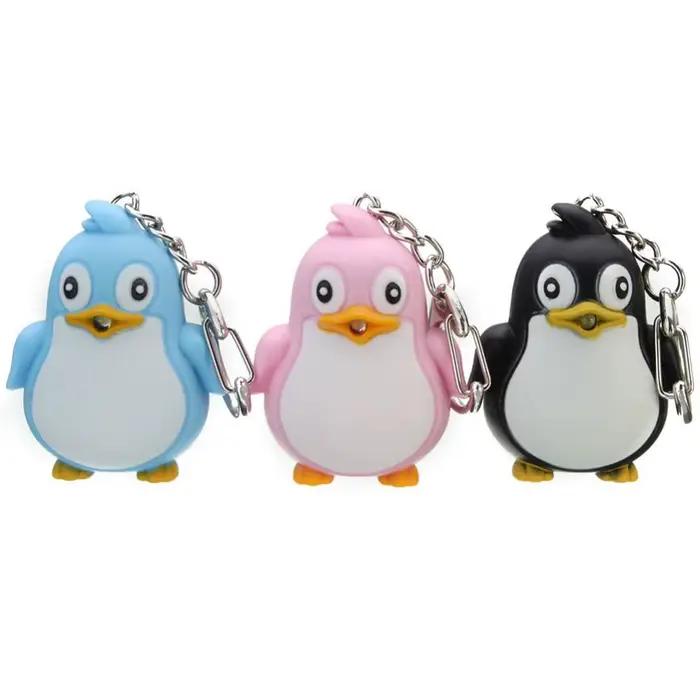 Mignon Animal pingouin lumière LED avec son porte-clés porte-clés torche cadeau de noël porte-clés porte-clés porte-clés
