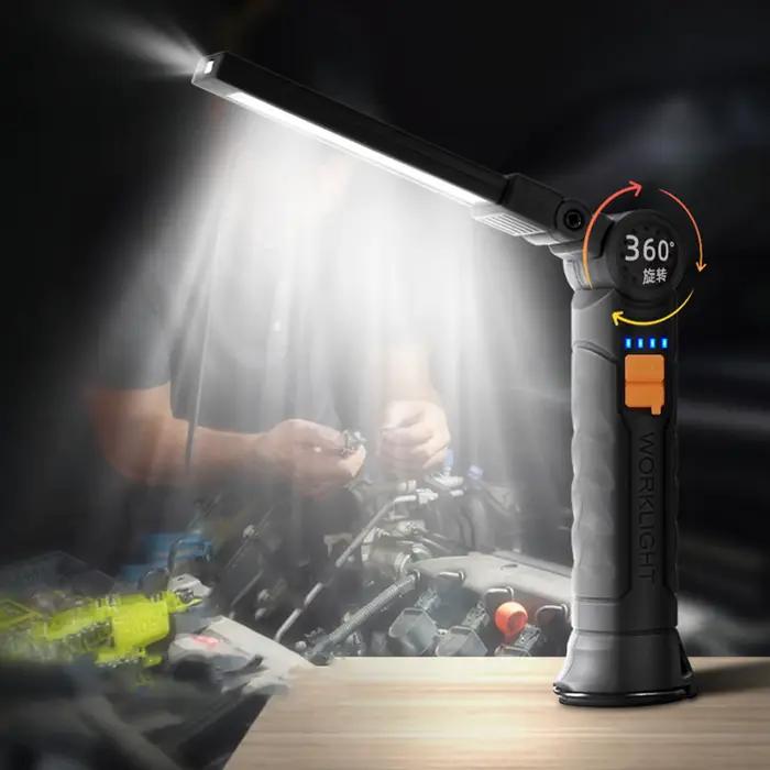 Lampe de travail LED magnétique, lampe COB rotative à 360 degrés, appareil portable rechargeable et lumineux pour l'entretien automobile en extérieur
