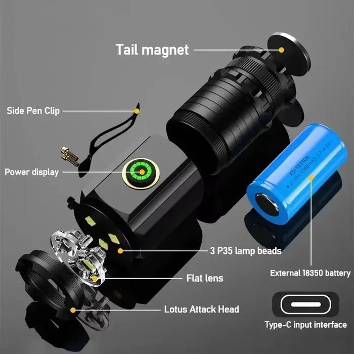 Mini lampe de poche LED puissante, torche de poche en aluminium Super brillante, Rechargeable, étanche, pour randonnée, Camping, Flash avec aimant