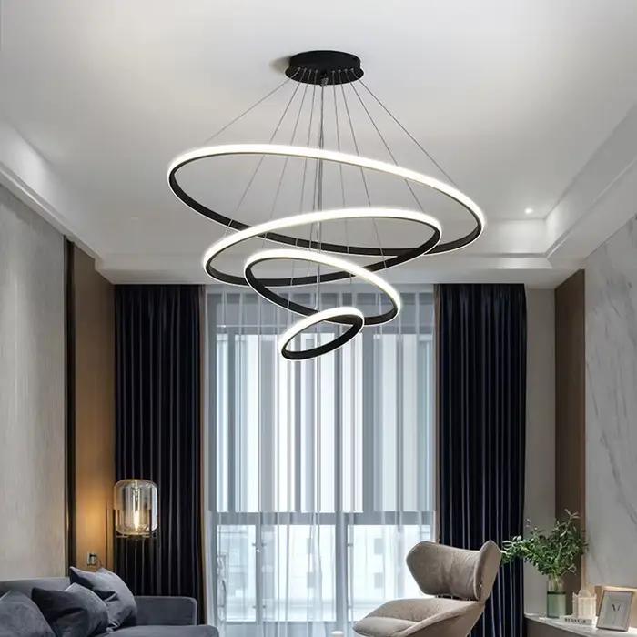 Lampe à suspension moderne anneaux LED cercle plafond suspendu lustre noir Loft salon salle à manger cuisine luminaire intérieur