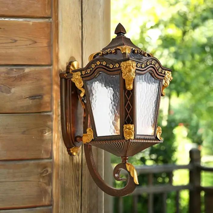 Applique murale LED carrée d'extérieur en forme de Lion, verre en aluminium moulé, cuivre brossé, luminaire pour la décoration de la maison