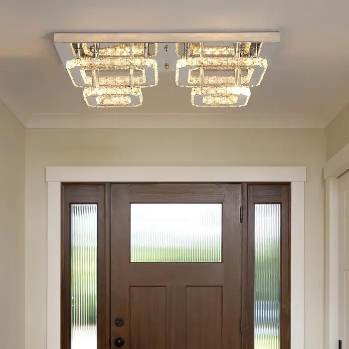 Plafonnier LED en acier inoxydable et cristal design moderne luminaire décoratif pour salon ou chambre à coucher